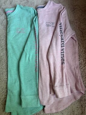 Vineyard Vines Pink & Mint Waffle-Knit Long Sleeve Tops